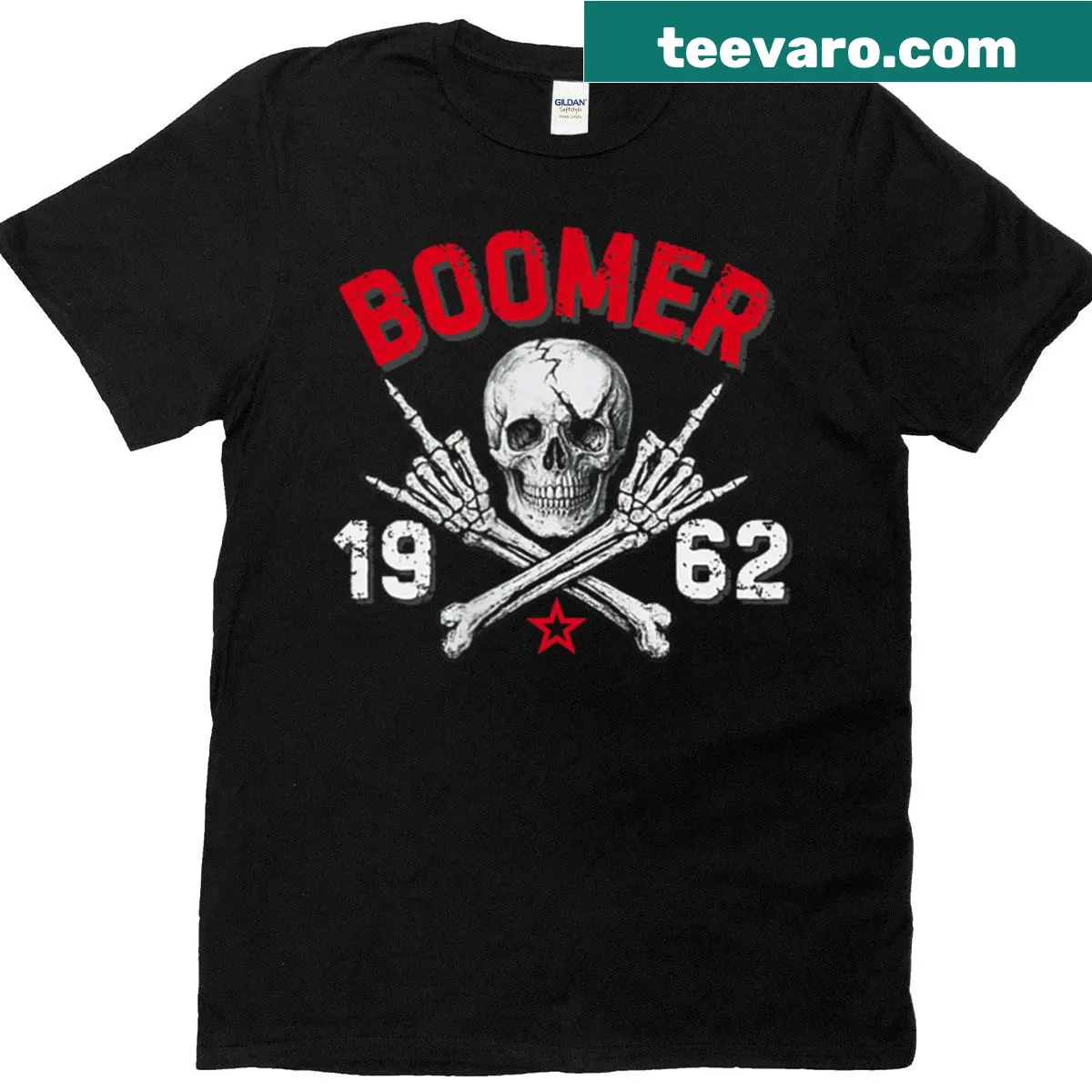 Skull graphic Boomer 1962 T-shirt with bold sarcastic text — on a men's t-shirt