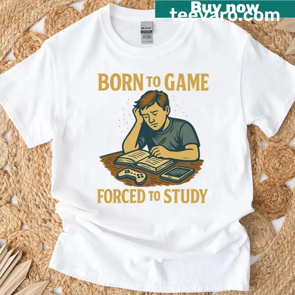 Funny gamer student t-shirt with vintage design and humorous text