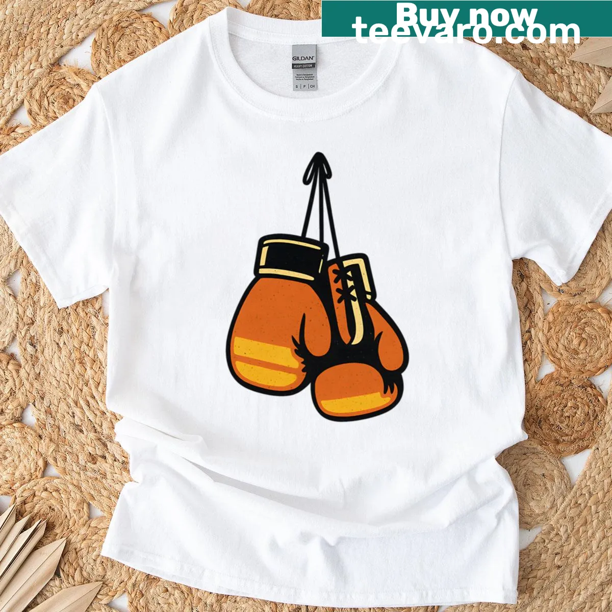 Vintage-style T-shirt with a graphic of boxing gloves, designed for training and gym lovers. — on a men's t-shirt