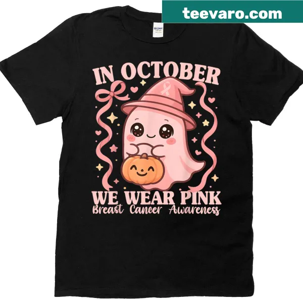 Pink t-shirt for Breast Cancer Awareness Month with Halloween theme