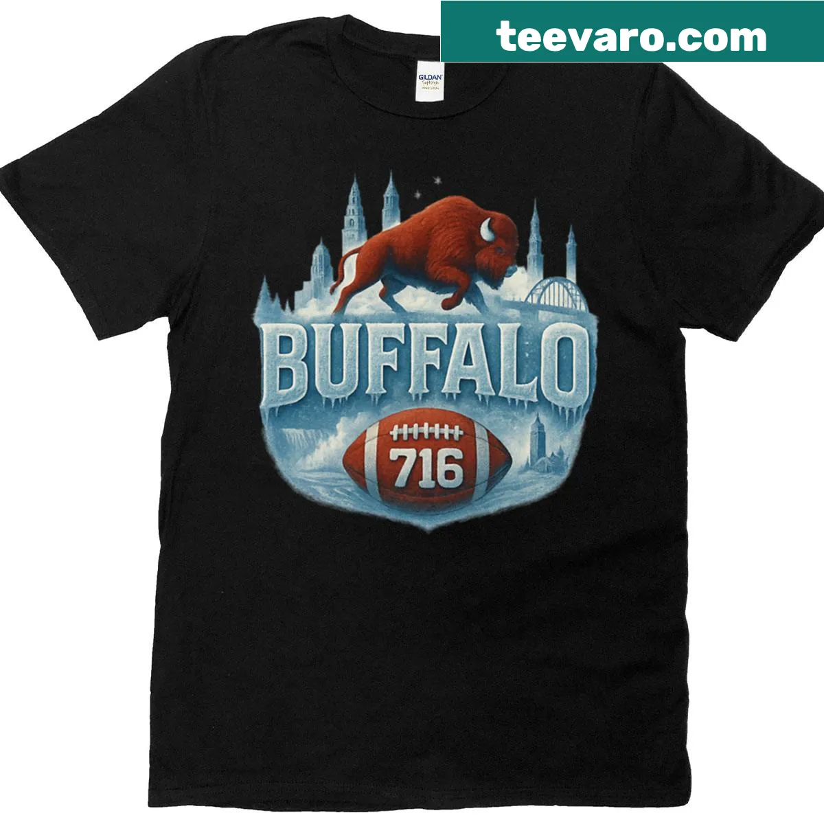Vintage Buffalo bison graphic T-shirt for football fans — on a men's t-shirt
