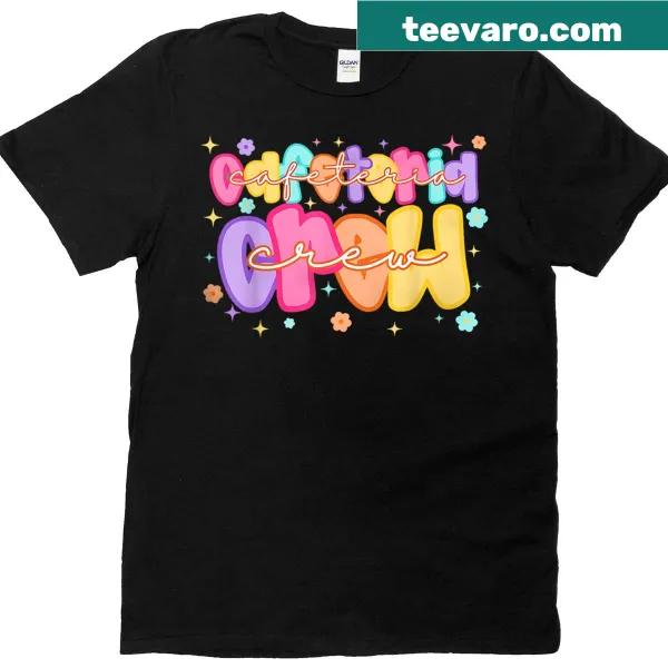 Cafeteria Crew First Day T-shirt with playful lettering graphic