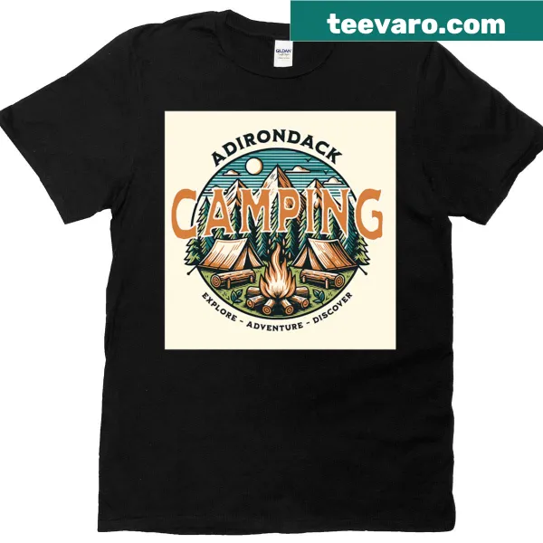Illustrated camping scene from Adirondacks on t-shirt