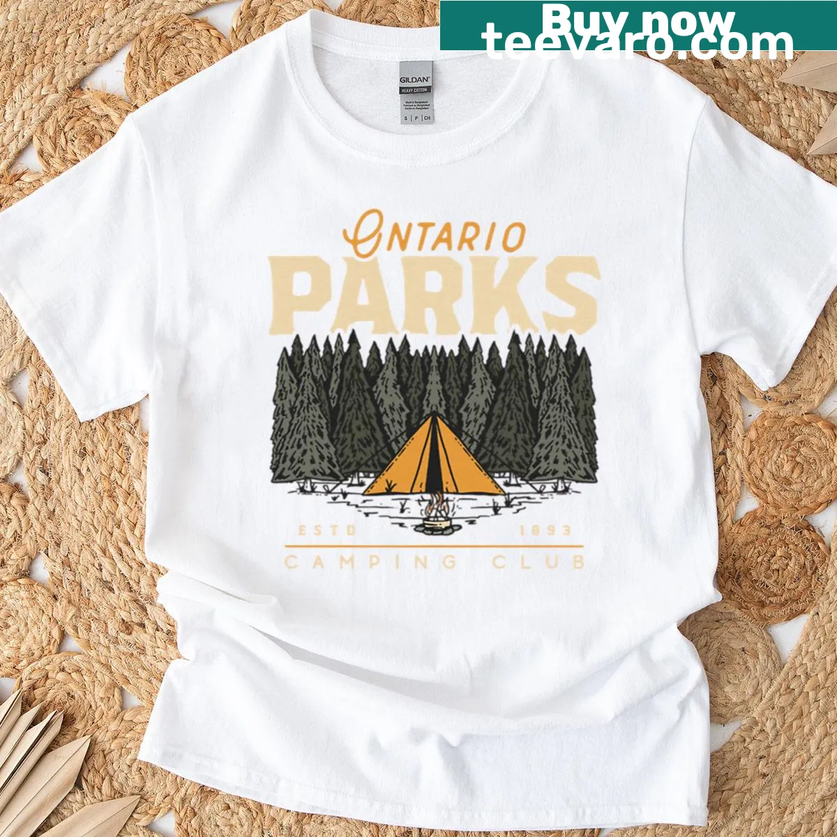 Vintage camping illustration on oversized t-shirt — on a men's t-shirt