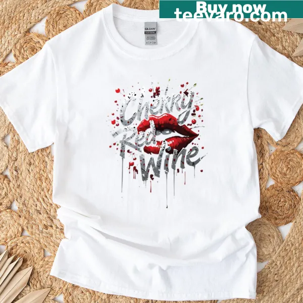 Oversized t-shirt featuring cherry red wine lips graphic