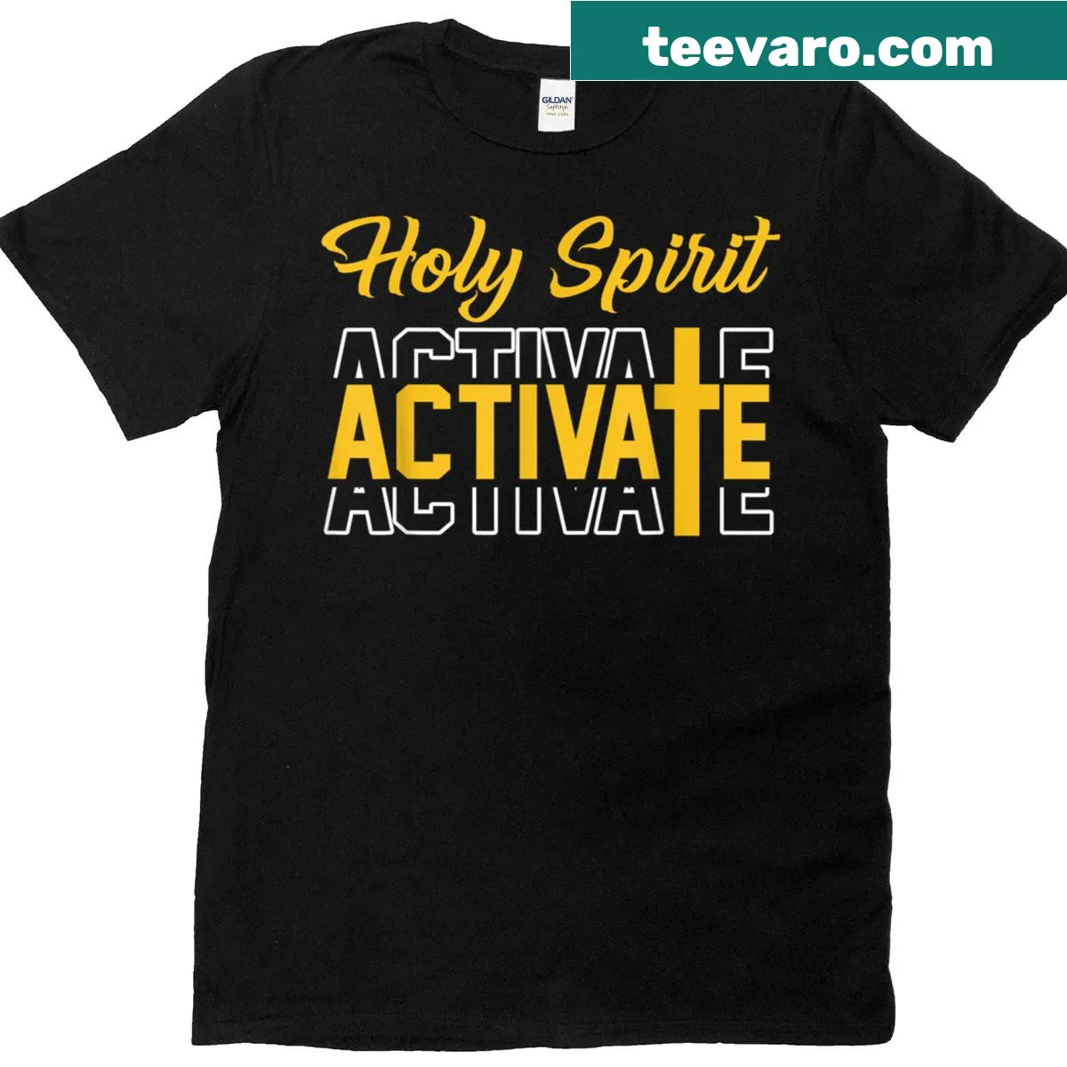 Typography T-shirt with the phrase 'Holy Spirit Activate' for Christians. — on a men's t-shirt