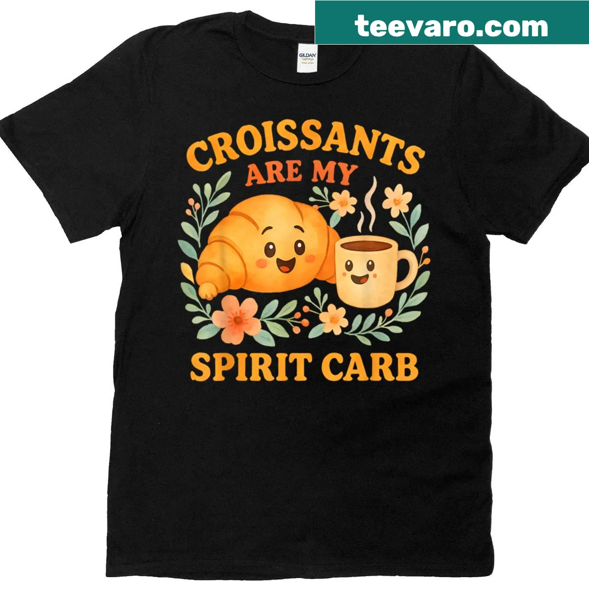 Illustration of a croissant with humorous breakfast quote — on a men's t-shirt