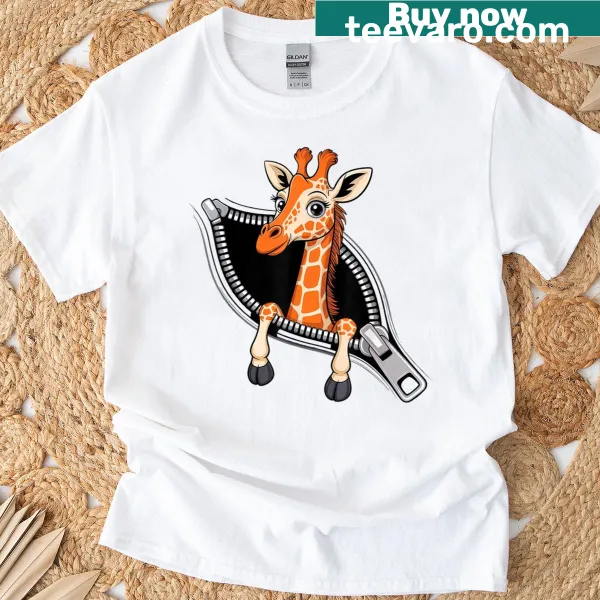 Funny giraffe design emerging from a zipper graphic
