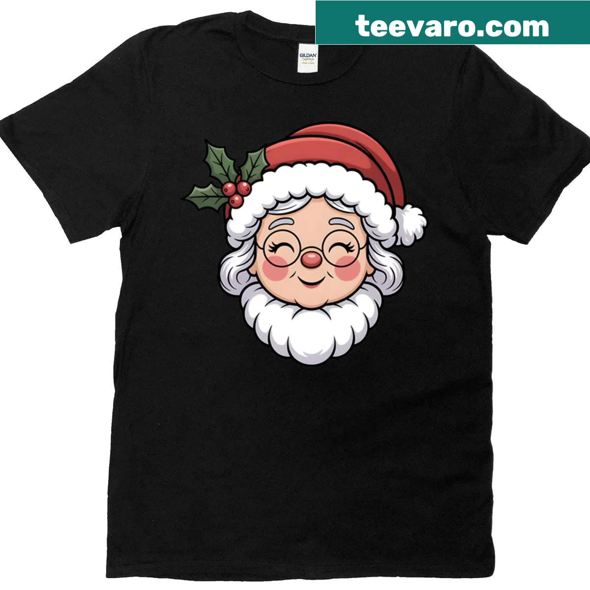 Kawaii illustration of Mrs. Claus in a festive design — on a men's t-shirt