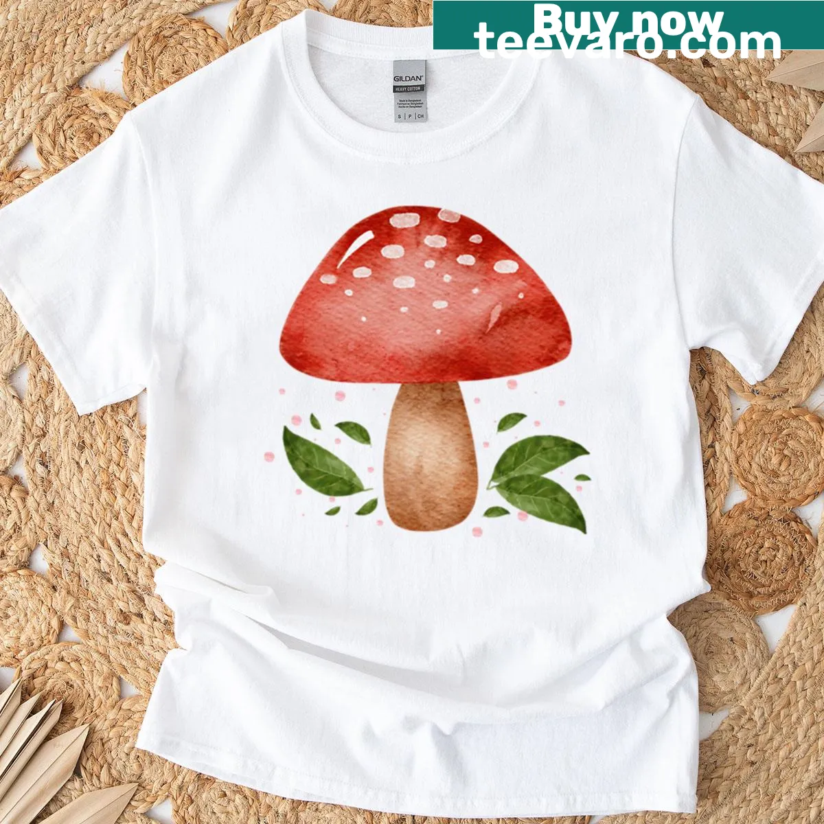 Illustration of cute mushrooms in a playful design on a T-shirt — on a men's t-shirt
