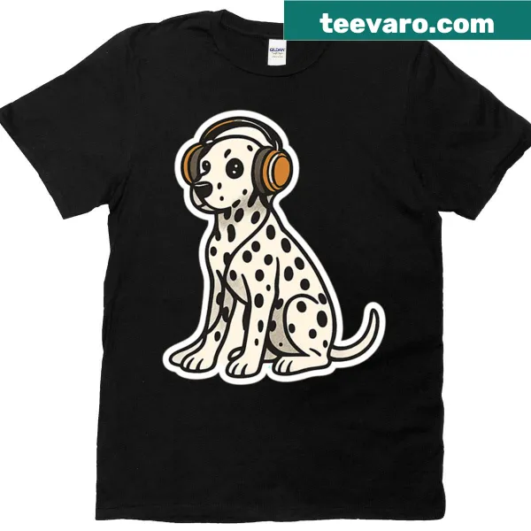 Cute cartoon Dalmatian with headphones graphic t-shirt