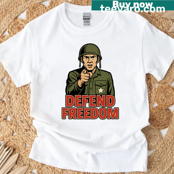 Retro T-shirt with army soldier propaganda poster design.