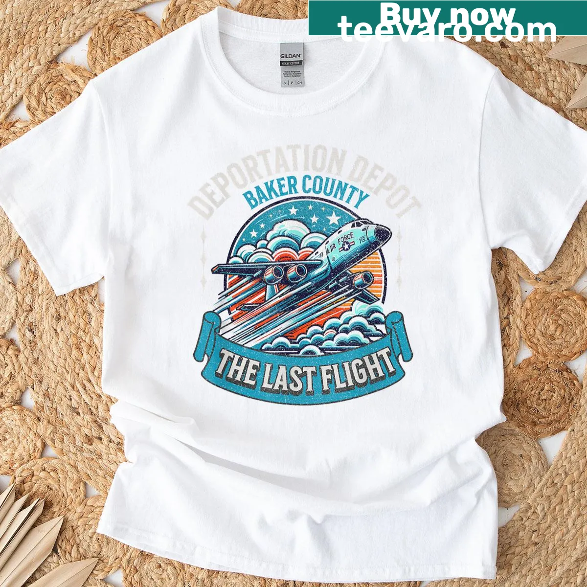 Playful t-shirt with the phrase 'Deportation Depot - The Last Flight' — on a men's t-shirt