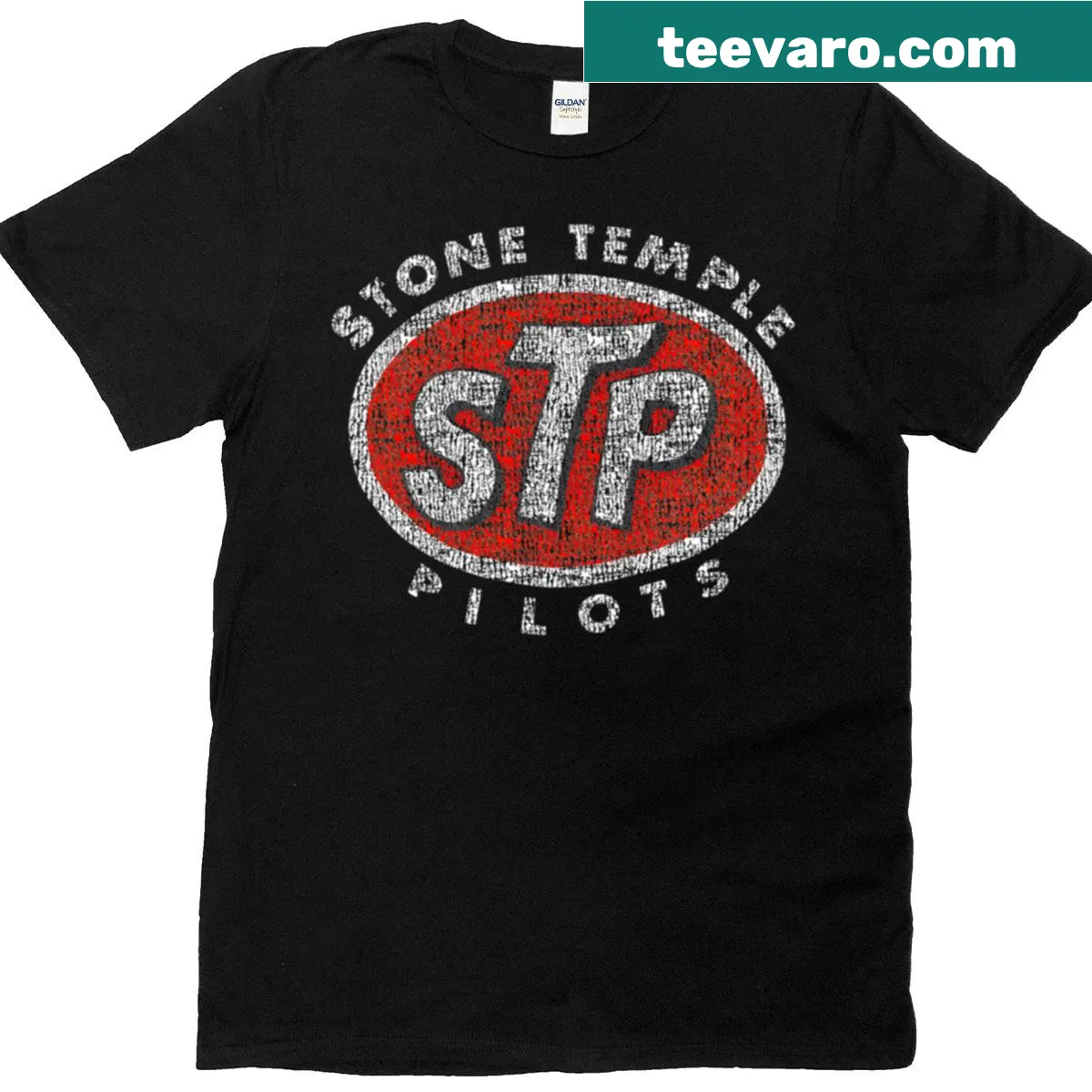 Distressed oval logo graphic on an oversized t-shirt — on a men's t-shirt