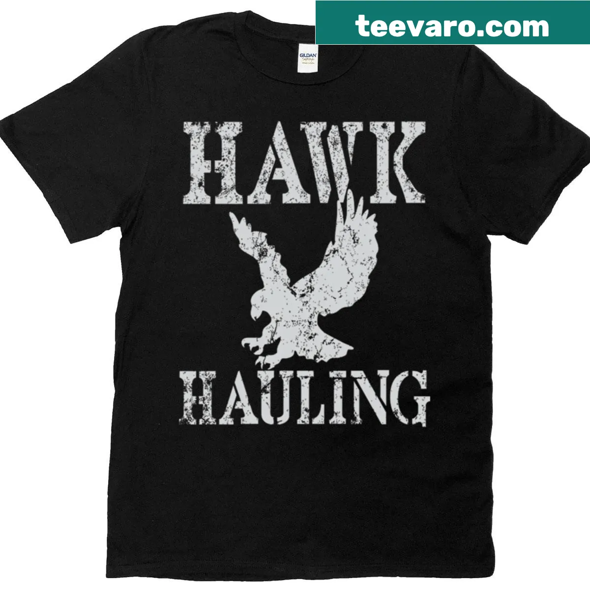 Distressed t-shirt with a rugged graphic of a hawk and eagle — on a men's t-shirt