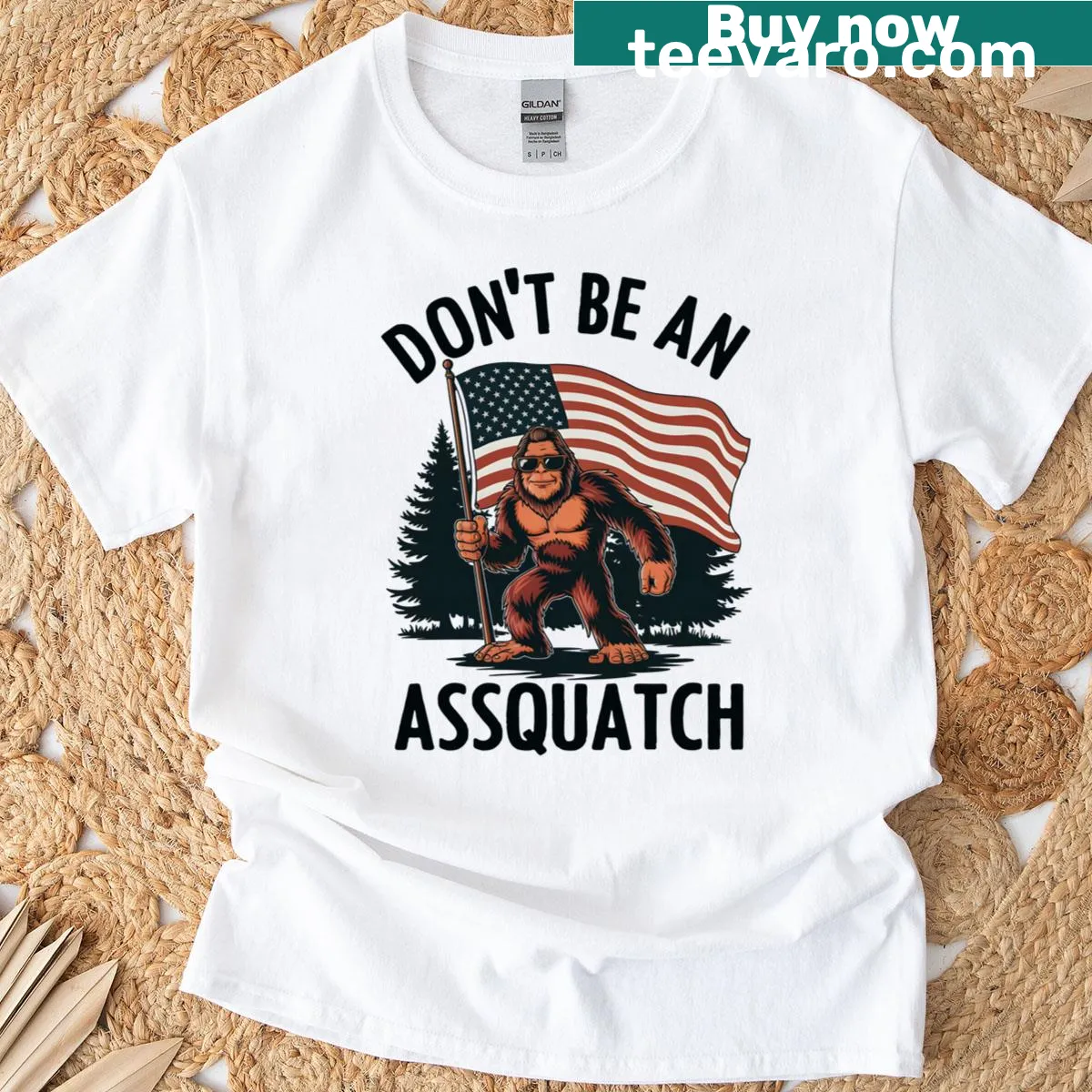 Funny T-shirt with Bigfoot illustration and pun saying. — on a men's t-shirt