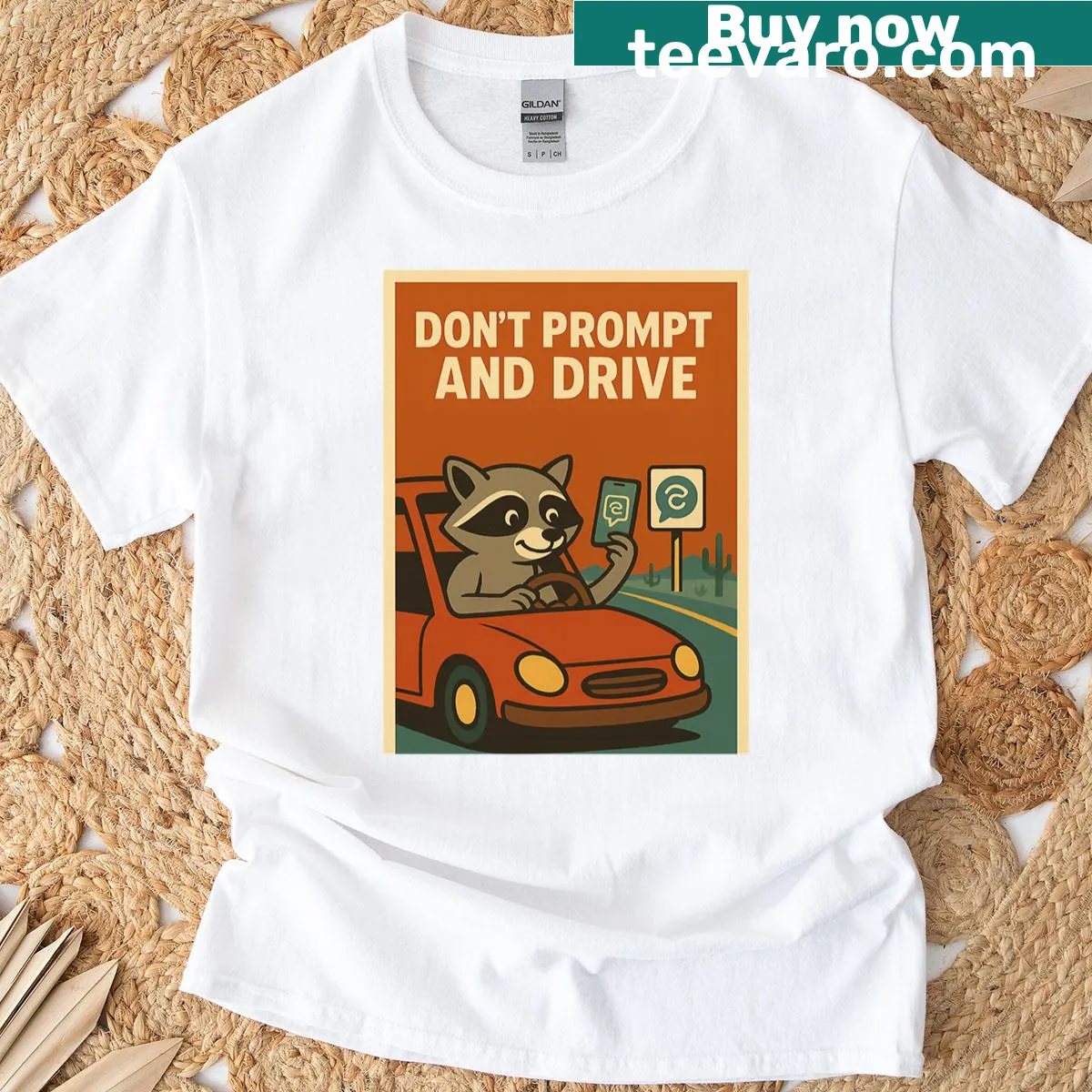 Vintage AI road safety humor T-shirt with distressed design — on a men's t-shirt