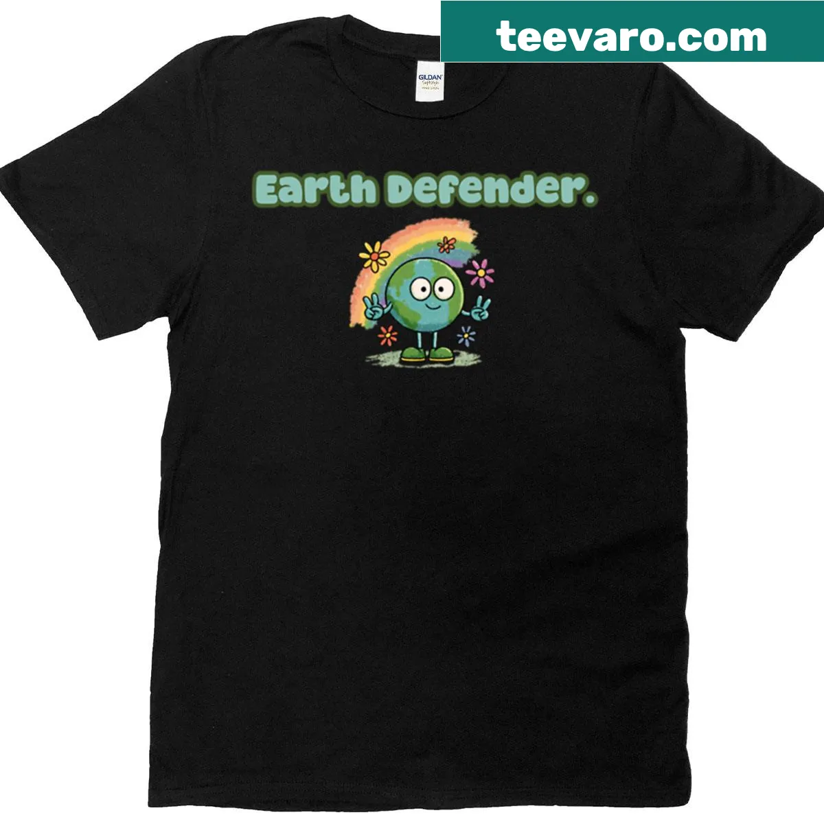Graphic T-shirt with Earth Defender message for environmental activism. — on a men's t-shirt