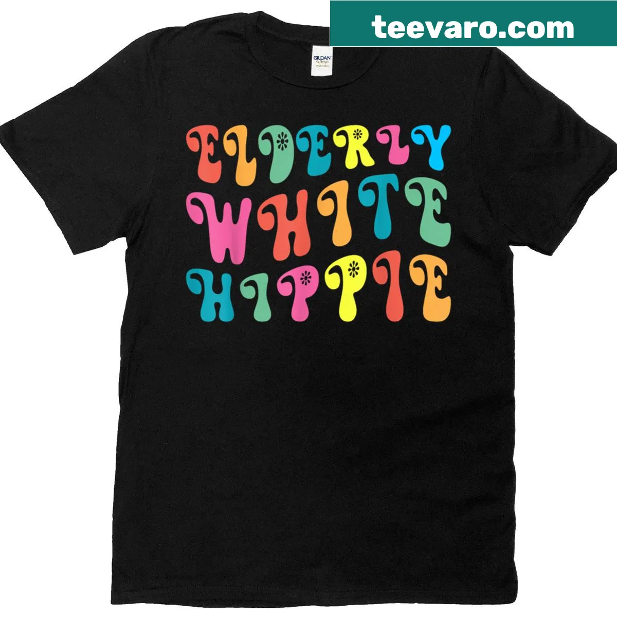 Retro hippie T-shirt with funny groovy design — on a men's t-shirt
