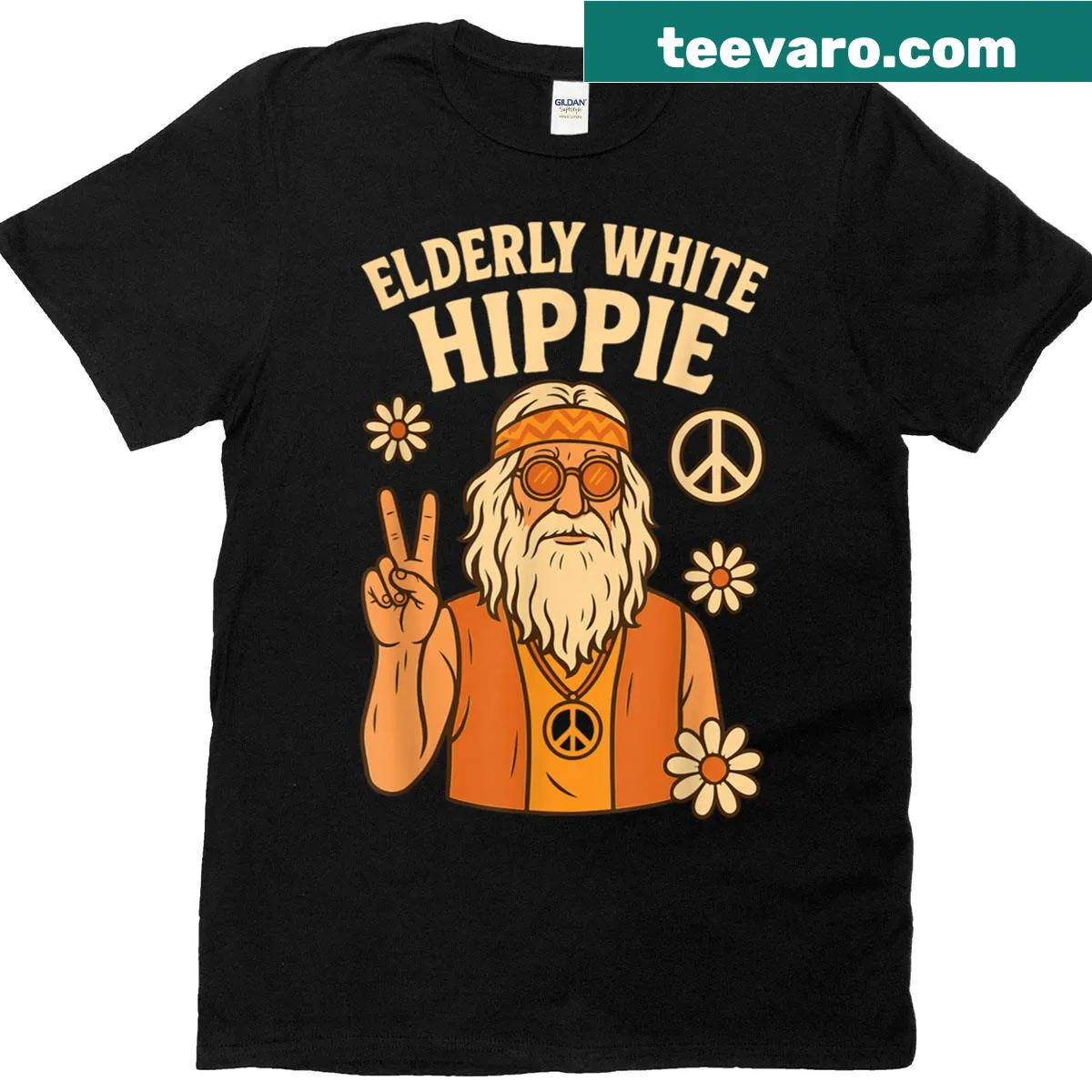 Trendy T-shirt for elderly hippies with a laid-back design — on a men's t-shirt