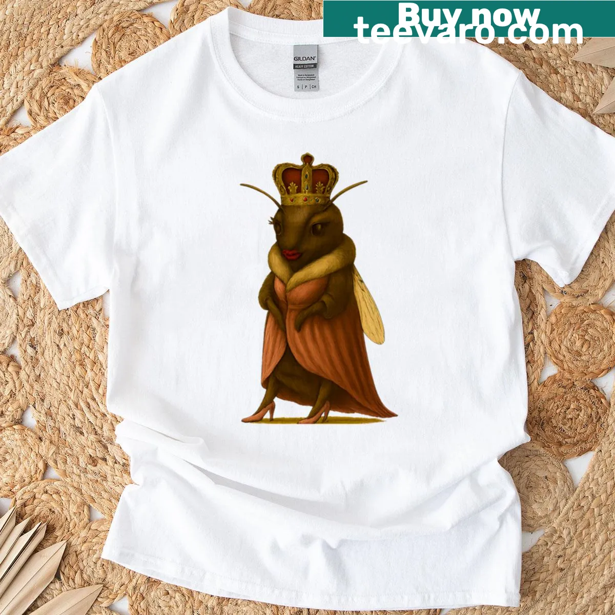 Vintage-style shirt featuring an elegant queen bee design — on a men's t-shirt
