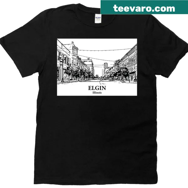 T-shirt featuring the name Elgin, Illinois in bold lettering