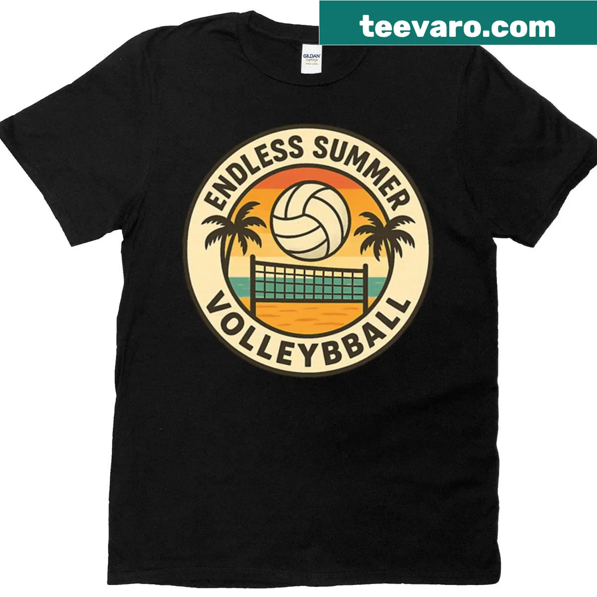 Vintage-style T-shirt celebrating beach volleyball with a retro design — on a men's t-shirt