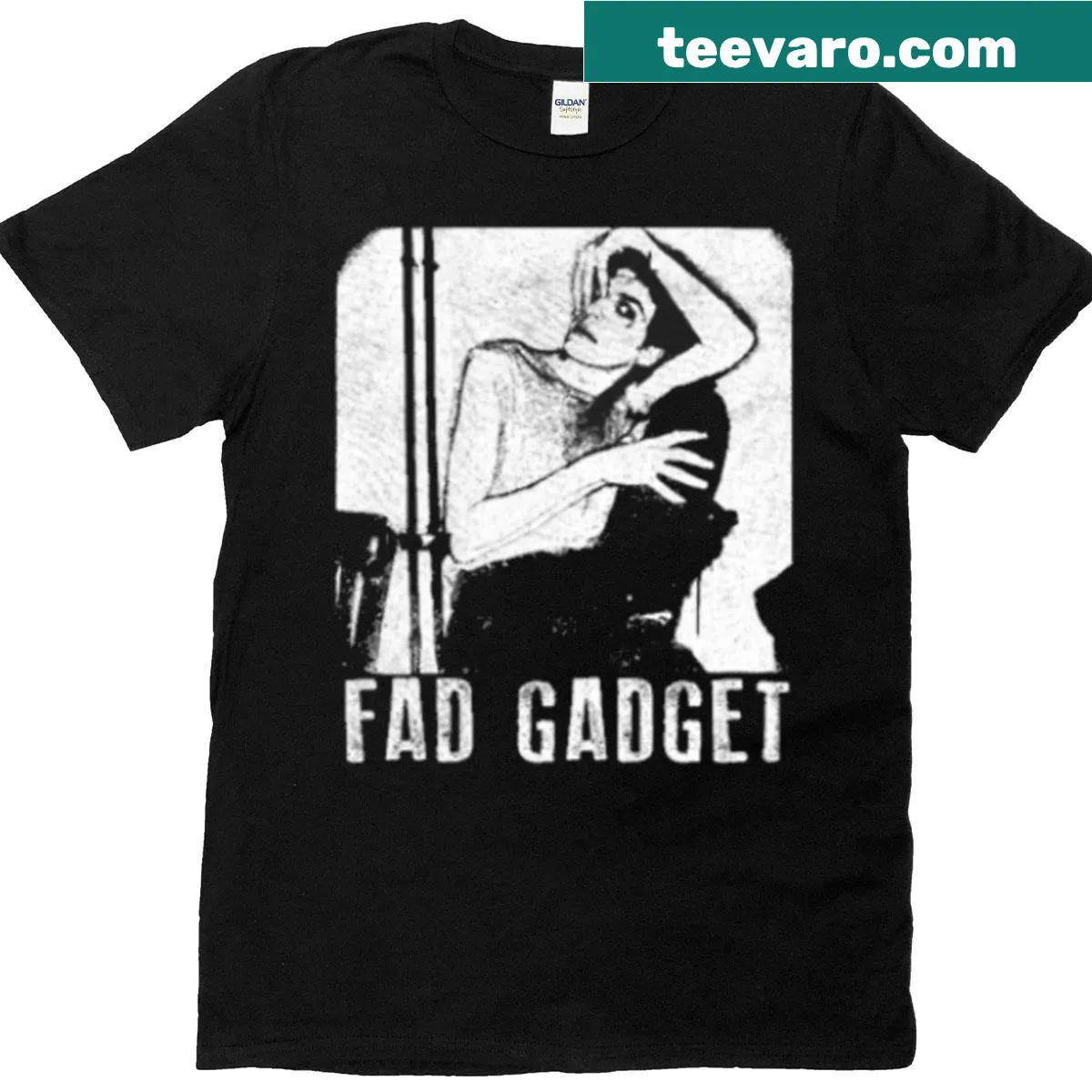 Illustrative graphic T-shirt inspired by Fad Gadget's music — on a men's t-shirt