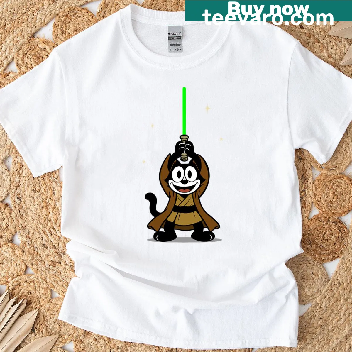 Oversized T-shirt featuring Felix the Cat as a Jedi Knight — on a men's t-shirt