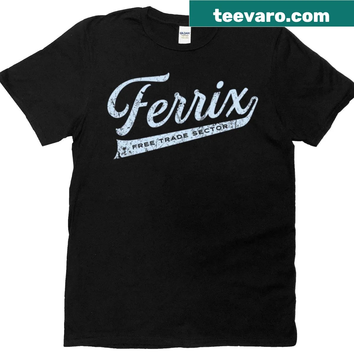 Retro oversized T-shirt with Ferrix Free Trade Sector space design. — on a men's t-shirt