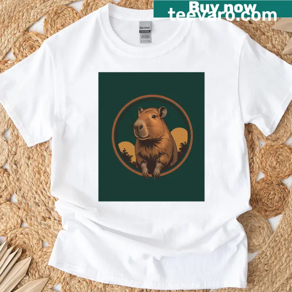 Retro capybara graphic on a fun shirt, perfect for animal lovers