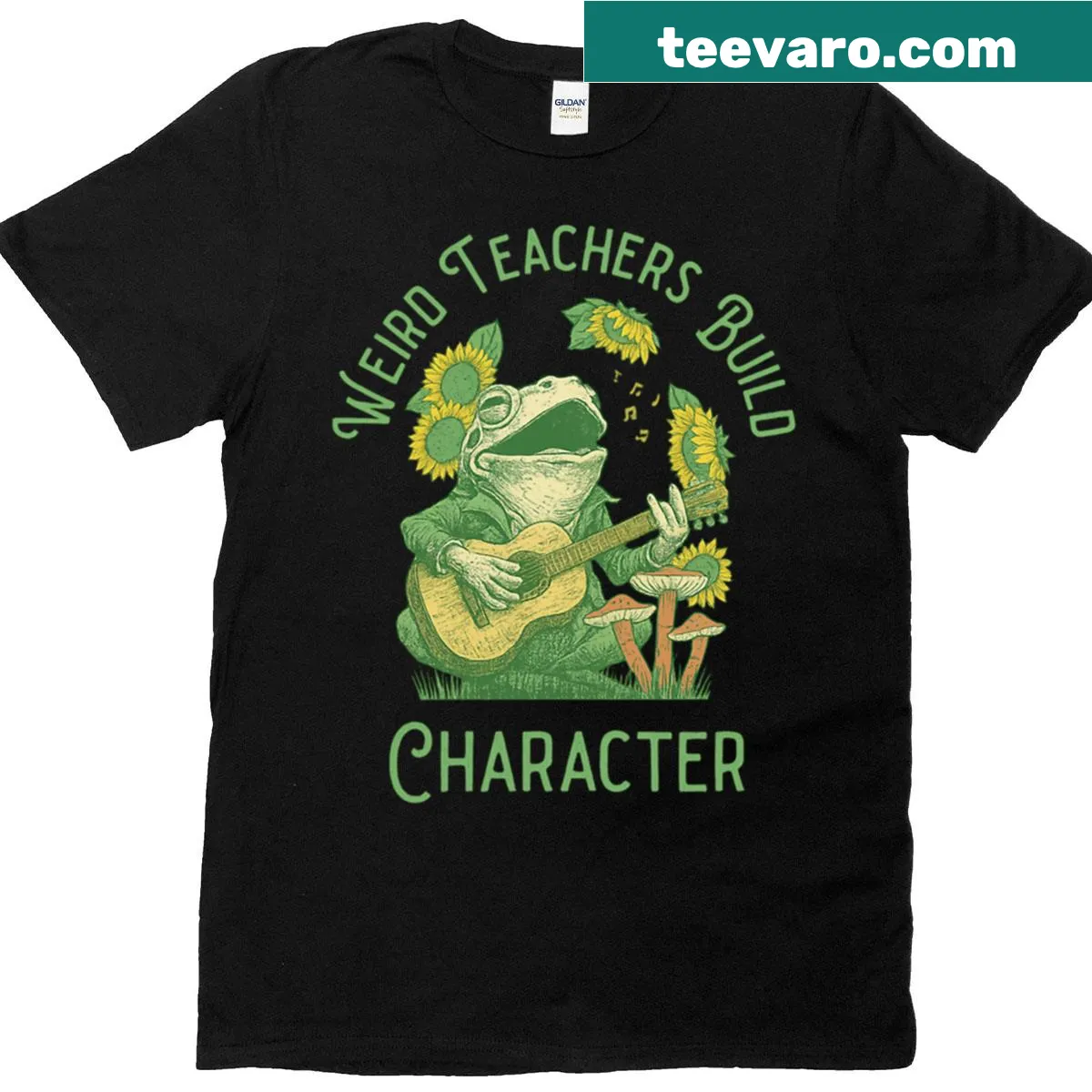 Funny frog-themed T-shirt for teachers returning to school. — on a men's t-shirt