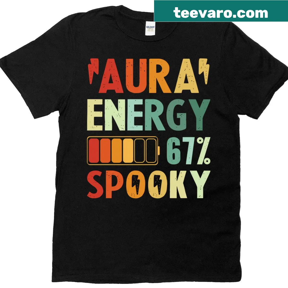 Humorous Halloween T-shirt with Gen Alpha slang text — on a men's t-shirt