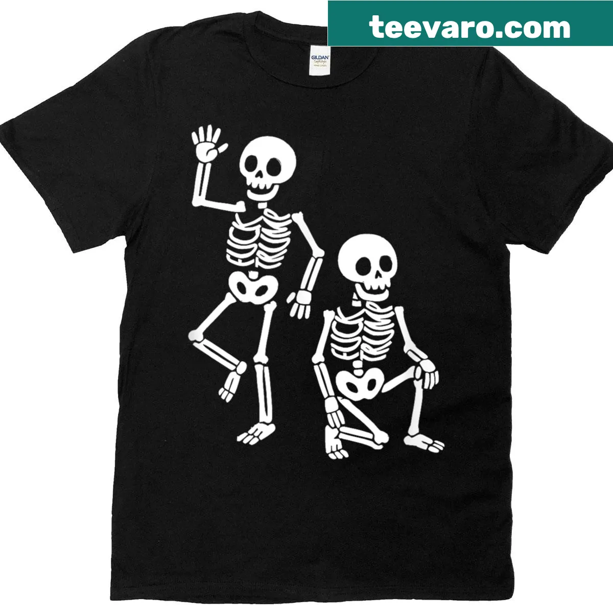 Cartoon dancing skeletons design for Halloween on a shirt — on a men's t-shirt