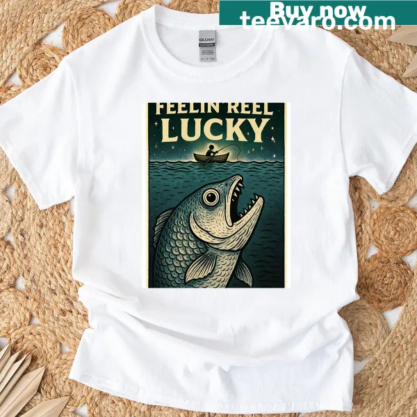 Retro fishing graphic T-shirt with humorous design