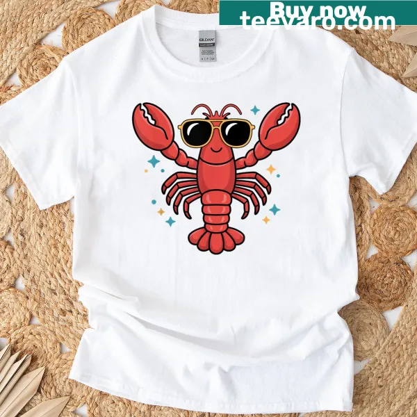 Cartoon lobster graphic on a funny T-shirt for seafood lovers of all ages.