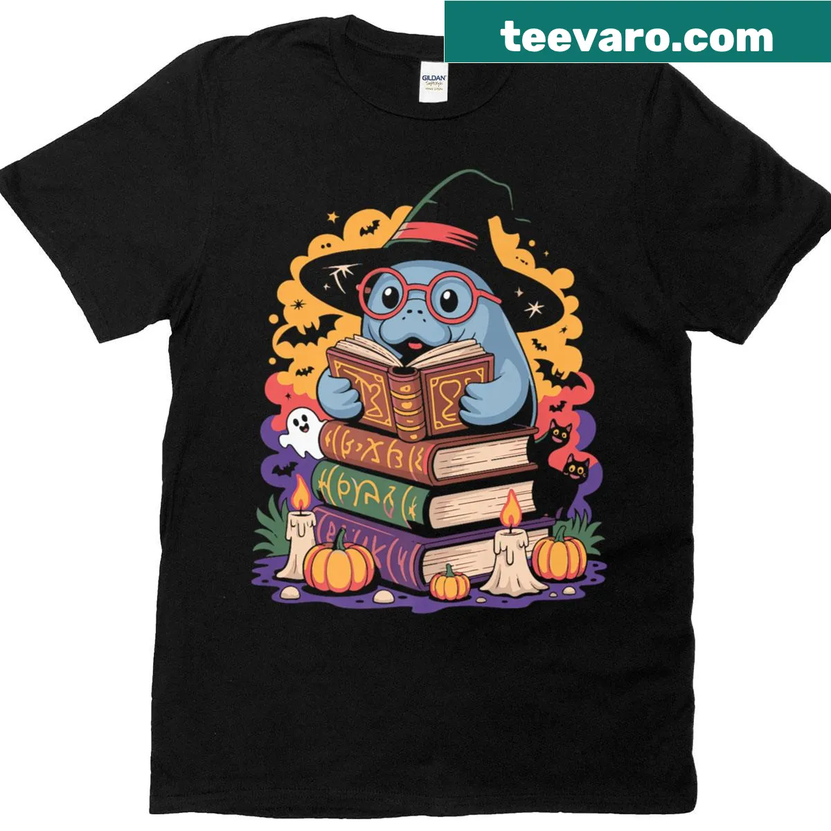 T-shirt with a funny manatee in a Halloween costume for teachers — on a men's t-shirt