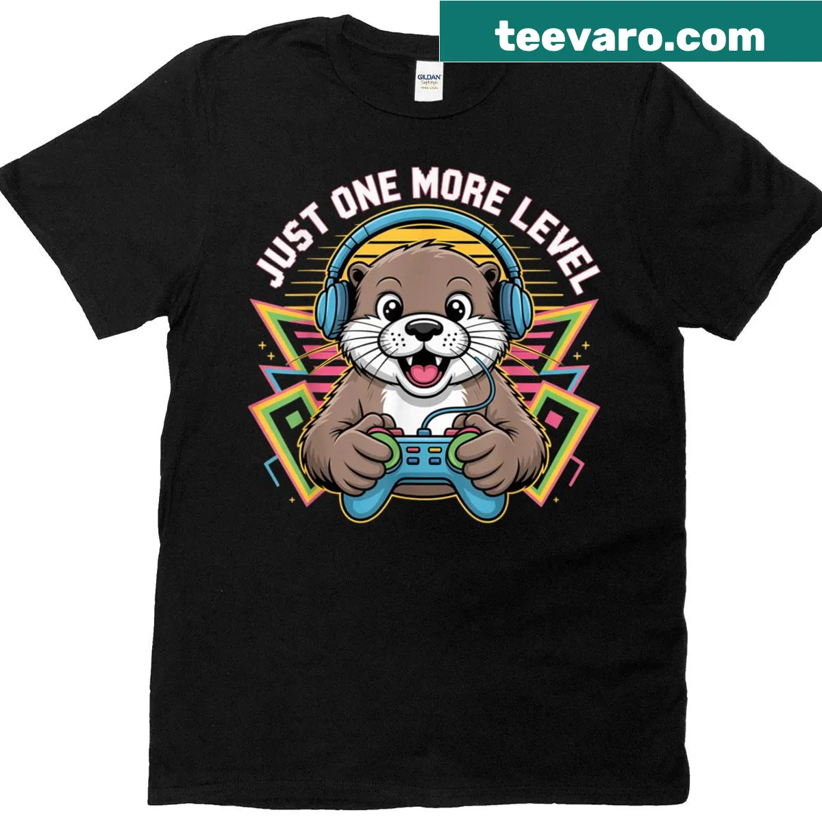 Cute animal graphic T-shirt with video game theme — on a men's t-shirt