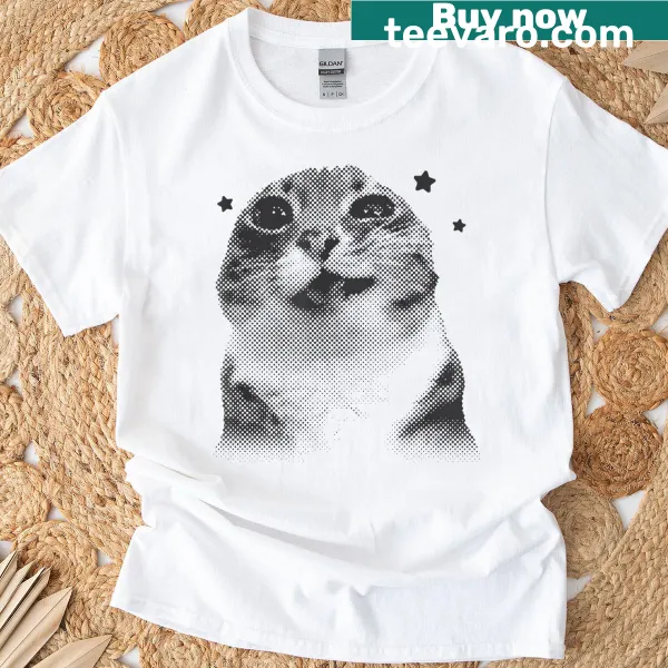 Vintage-style funny cat meme t-shirt with a distressed look