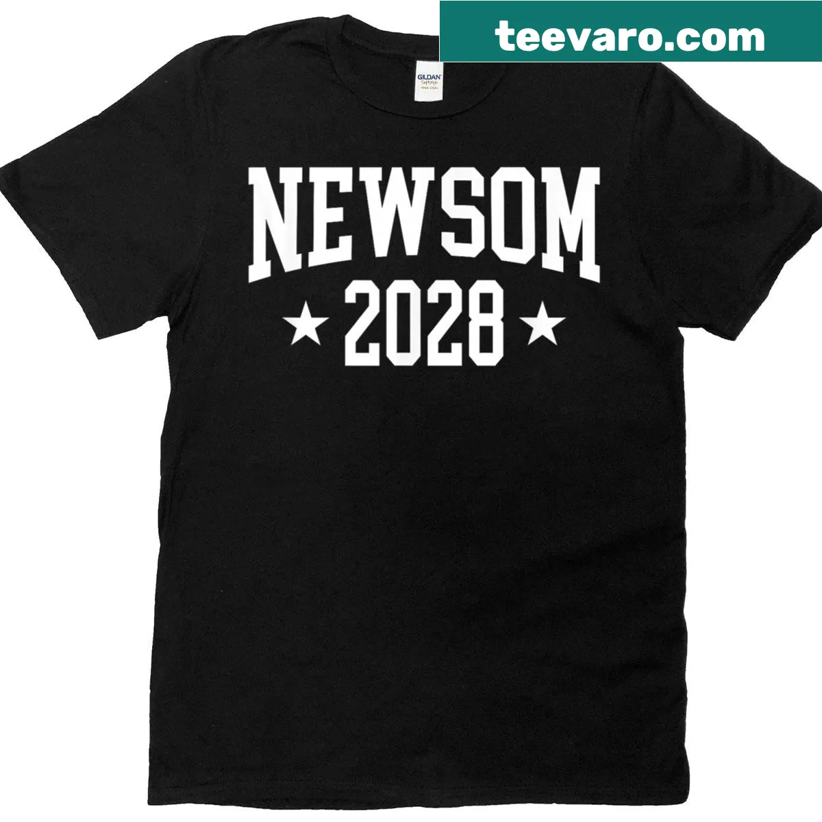 Gavin Newsom For President 2028 slogan printed on a T-shirt — on a men's t-shirt