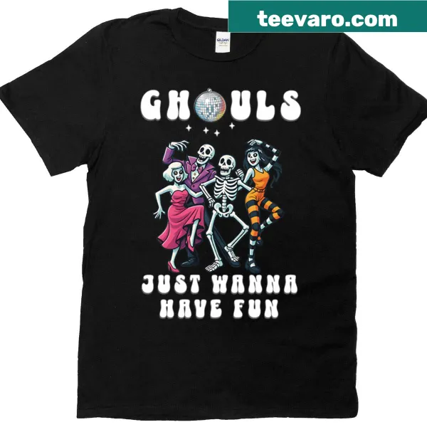Funny Halloween T-shirt with 'Ghouls Just Wanna Have Fun' slogan