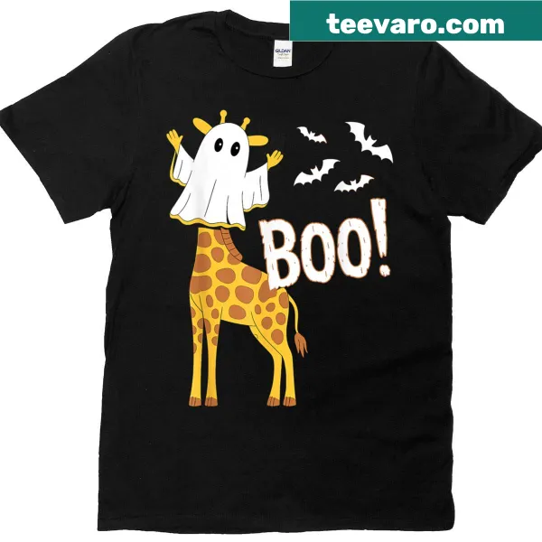 Illustration of a giraffe in a ghost costume for Halloween