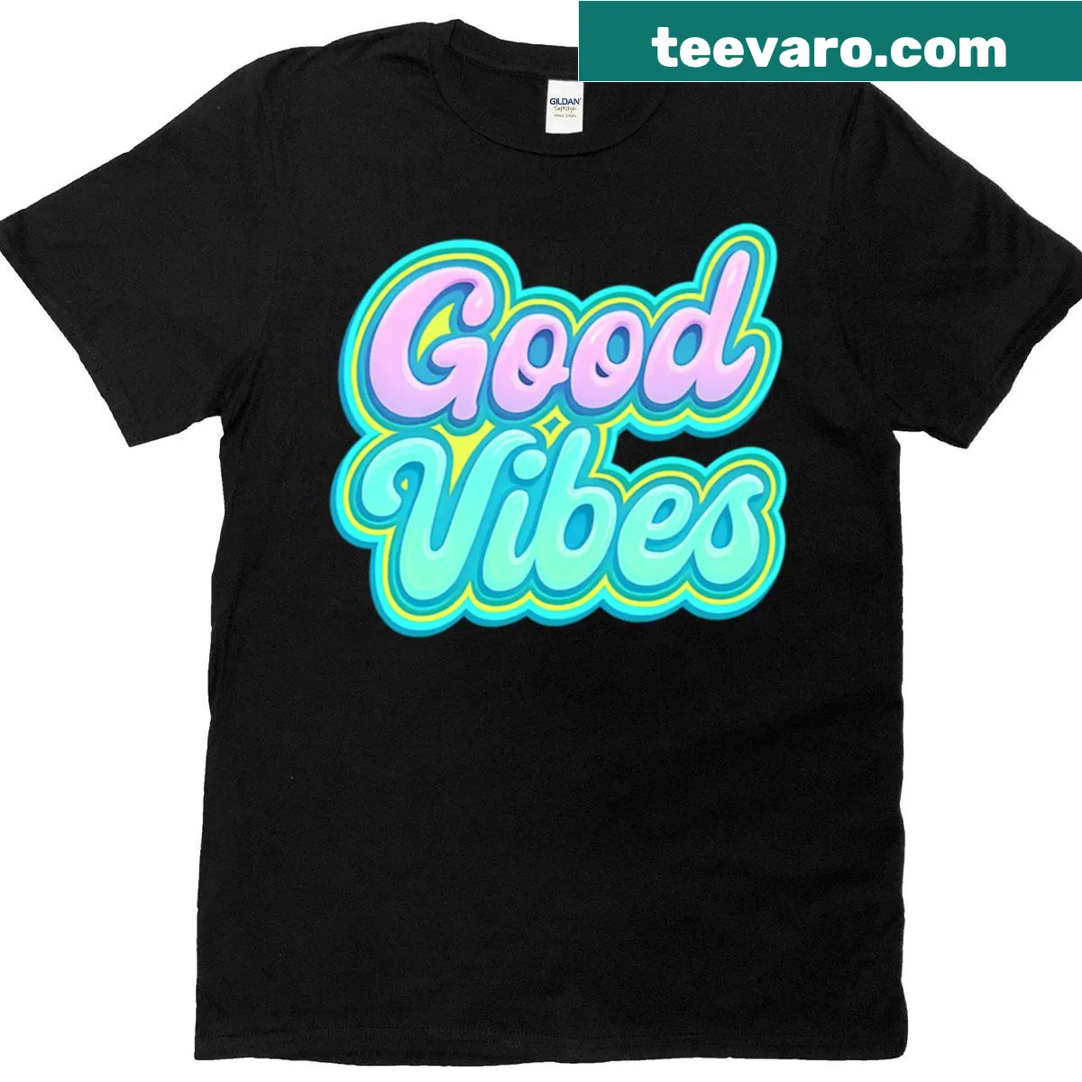 Retro t-shirt featuring 'Good Vibes' in bubble pop 3D text — on a men's t-shirt