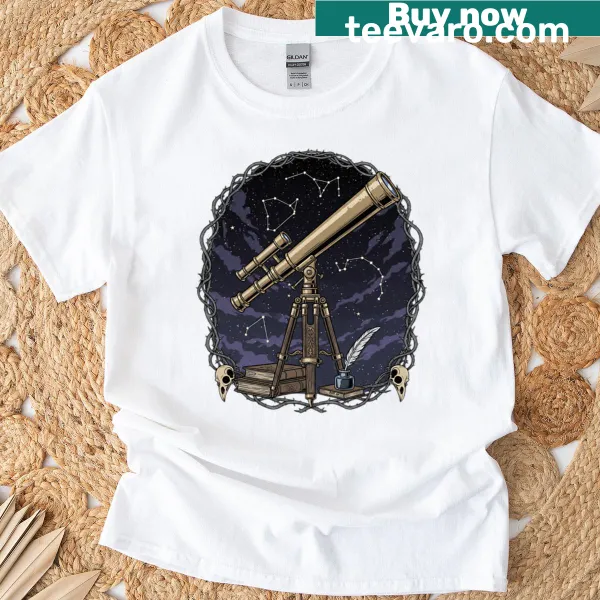 Gothic telescope design with constellations on a T-shirt