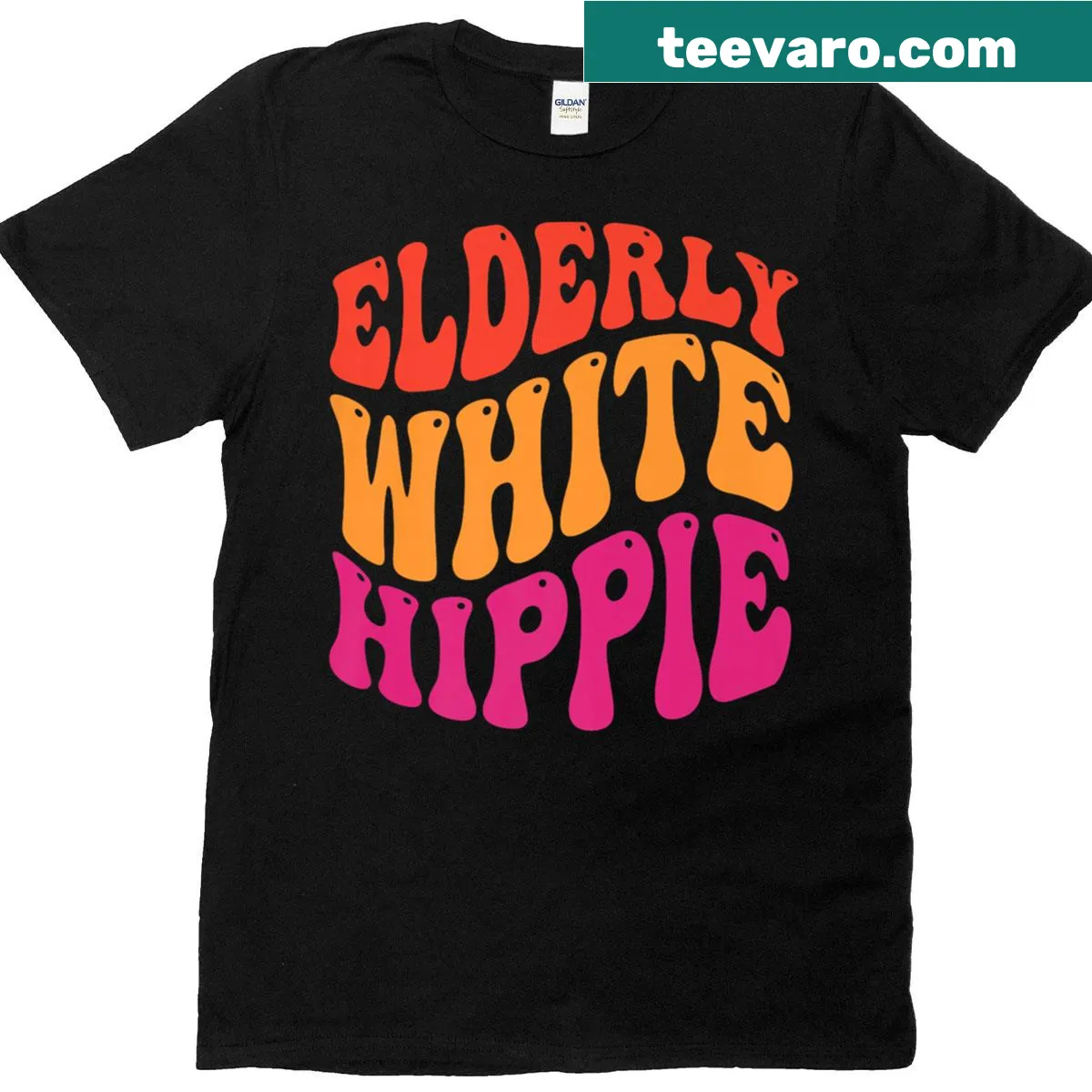 Hand-lettered humorous saying on a groovy hippie-themed t-shirt — on a men's t-shirt