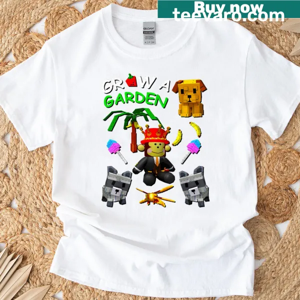 T-shirt with a playful monkey design in a candy blossom garden.