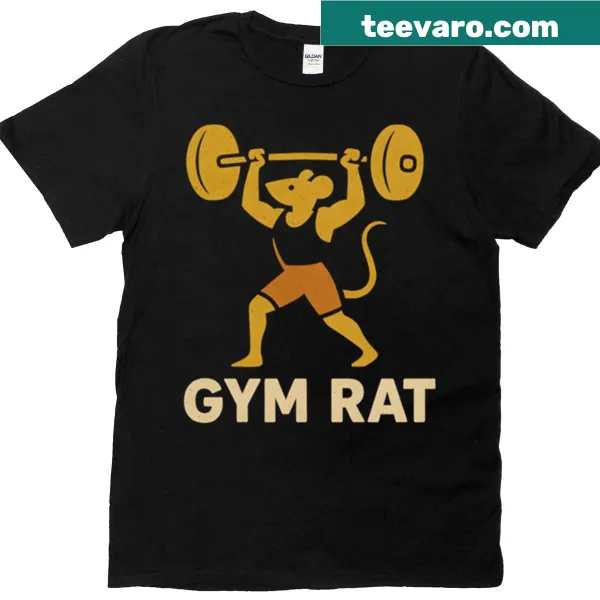 Funny Gym Rat T-shirt with weightlifting design