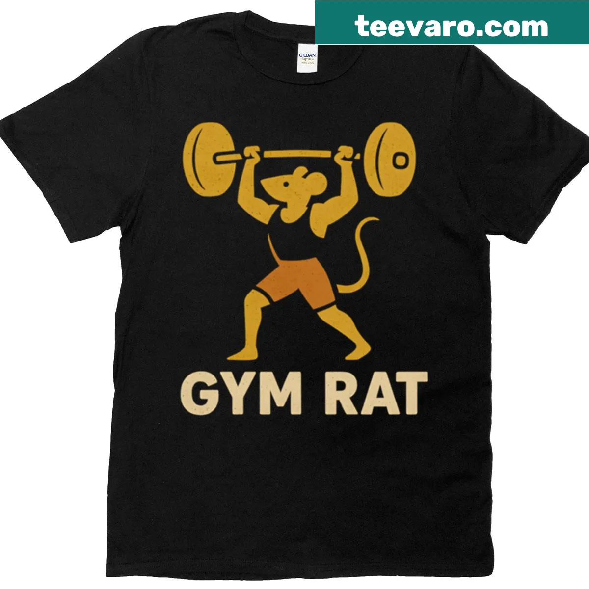 Funny Gym Rat T-shirt with weightlifting design — on a men's t-shirt