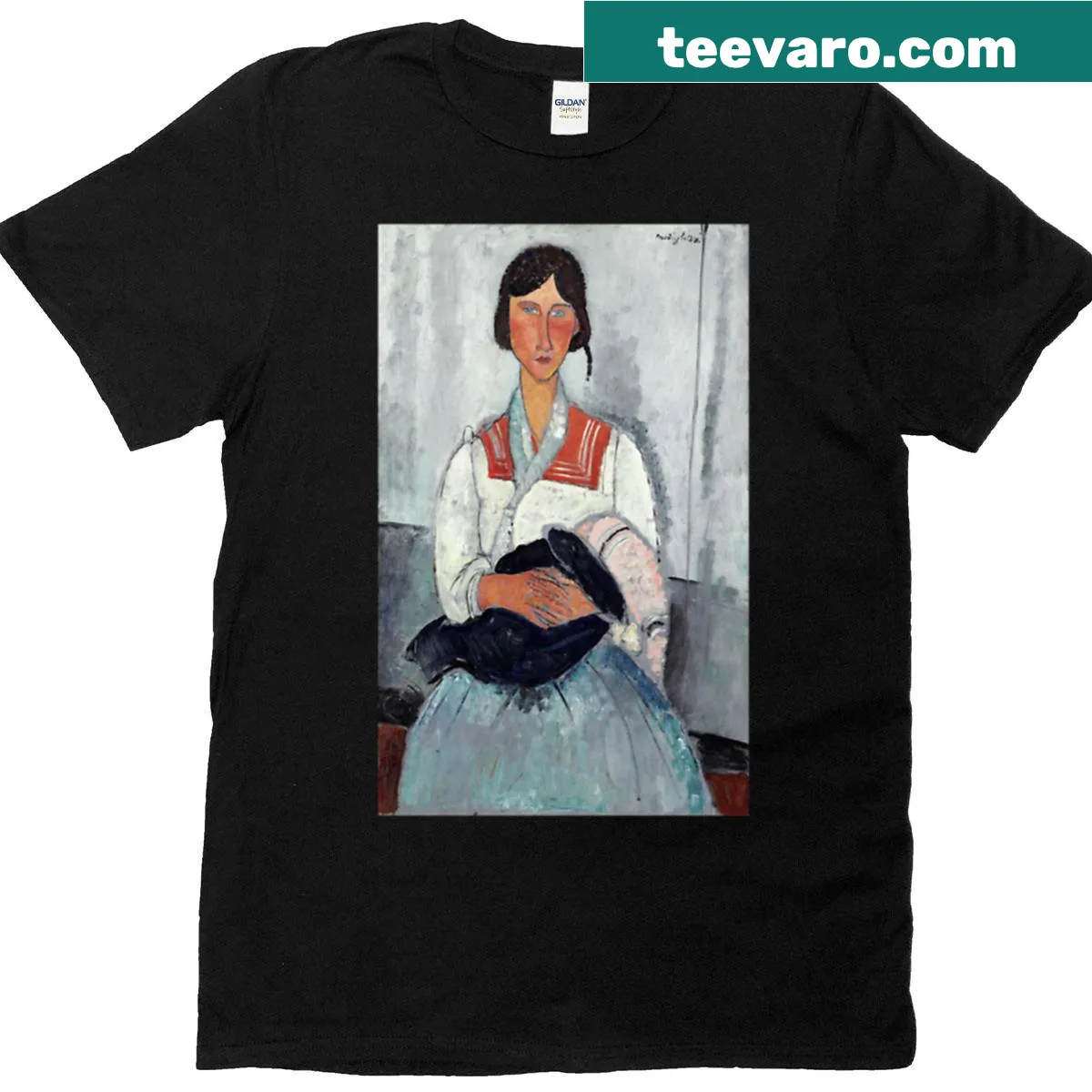Art-inspired oversized T-shirt featuring a gypsy woman and baby — on a men's t-shirt