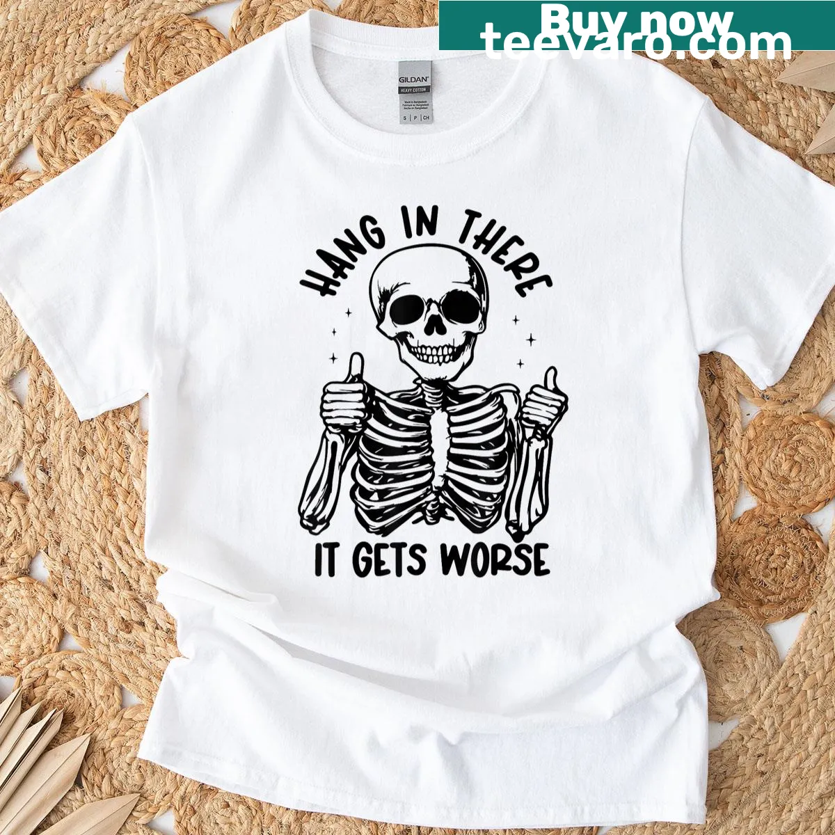 Encouraging Hang In There graphic on t-shirt — on a men's t-shirt